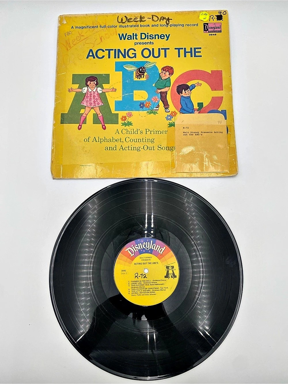 Walt Disney Acting Out the ABC's Disney Vinyl Record & Sleeve